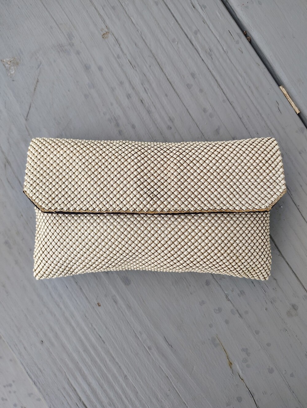 Elegant Cream Woven Envelope Clutch 5x3 In